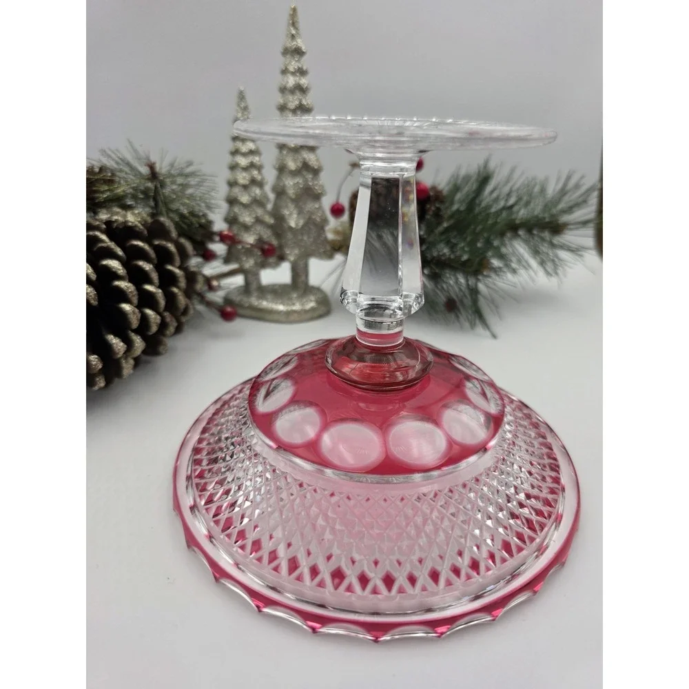Vintage Cranberry Flash Glass Compote 6